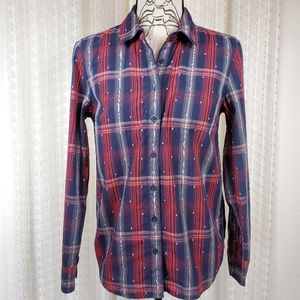 Tommy Hilfiger Plaid Button Down Top Navy Red Size Small